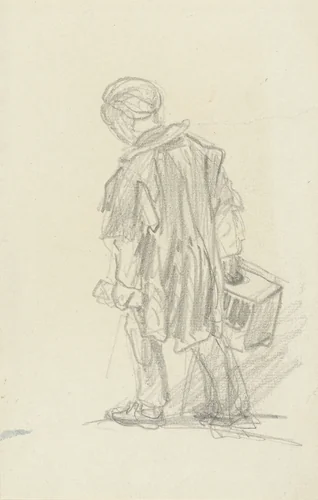 Schoenpoetser, naar links by Adolphe Mouilleron, drawing, 1830-1881
