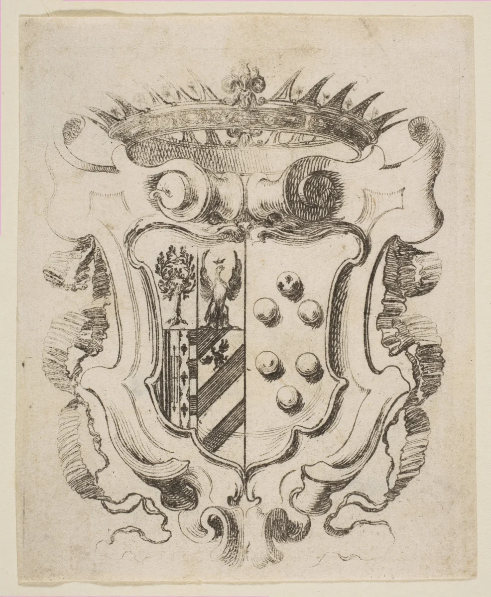Arms of the Medici with Della Rovere by Stefano della Bella, print, 1637