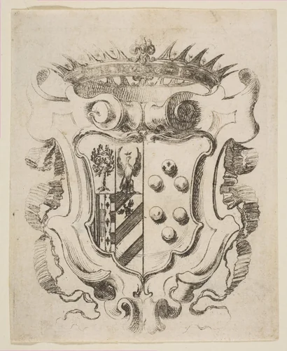 Arms of the Medici with Della Rovere by Stefano della Bella, print, 1637