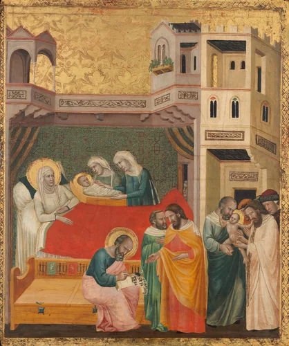 The Birth, Naming, and Circumcision of Saint John the Baptist by Giovanni Baronzio, painting, 1335