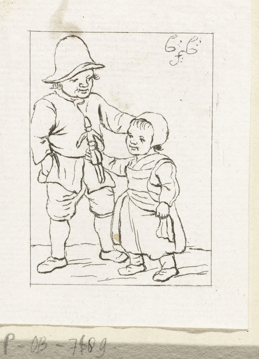 Jongen en meisje met pop by Pieter de Mare, print, 1779