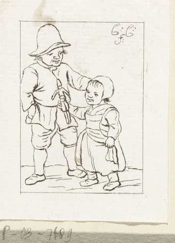 Jongen en meisje met pop by Pieter de Mare, print, 1779