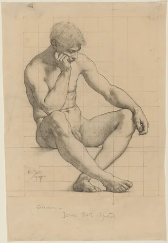 Seated Male Nude: Study for "Science" - Iowa State Capitol by Kenyon Cox, drawing, 1905