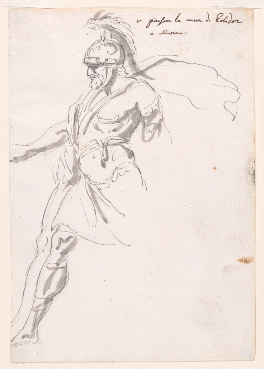Striding Roman Soldier by Augustin Pajou, drawing, 1747-1757