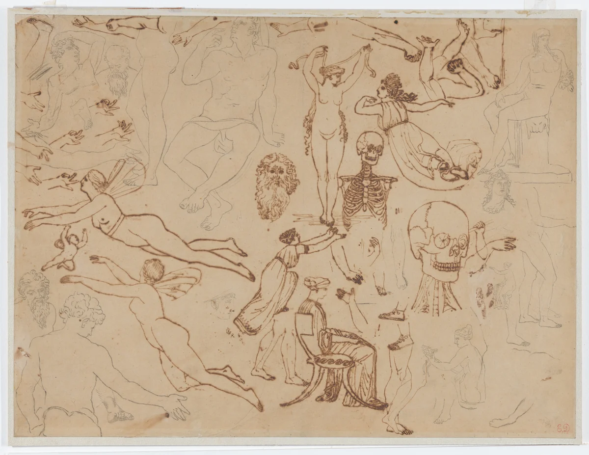 Figure Studies, after Flaxman by Eugène Delacroix, drawing, 1816-1826