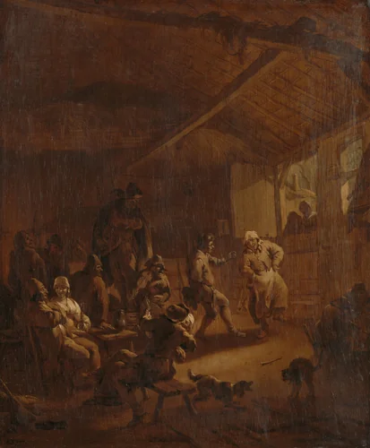 Peasants Dancing in a Barn by Nicolaes Pietersz Berchem, painting, 1655-1683