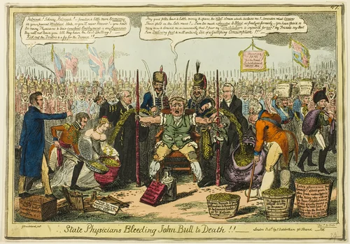 State Physicians Bleeding John Bull to Death!! by George Cruikshank, print, 1816
