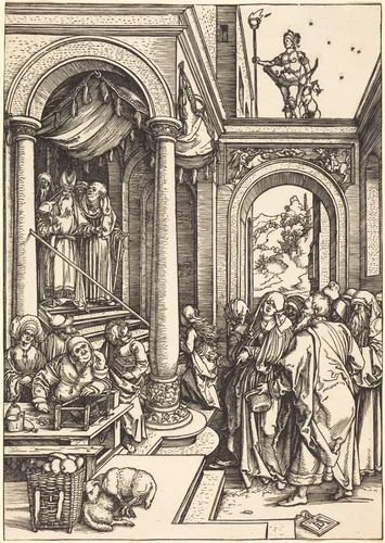The Presentation of the Virgin in the Temple by Albrecht Dürer, print, 1502-1503