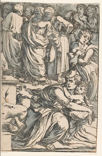 Mozes breekt de tafelen der wet (vierde deel) by Andrea Andreani, print, 1590