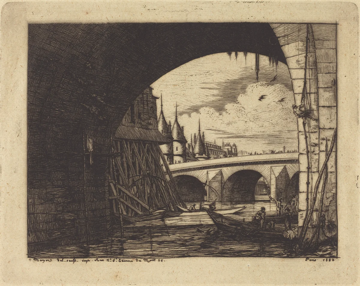 L'arche du Pont Notre-Dame, Paris (An Arch of the Notre-Dame Bridge, Paris) by Charles Meryon, print, 1853