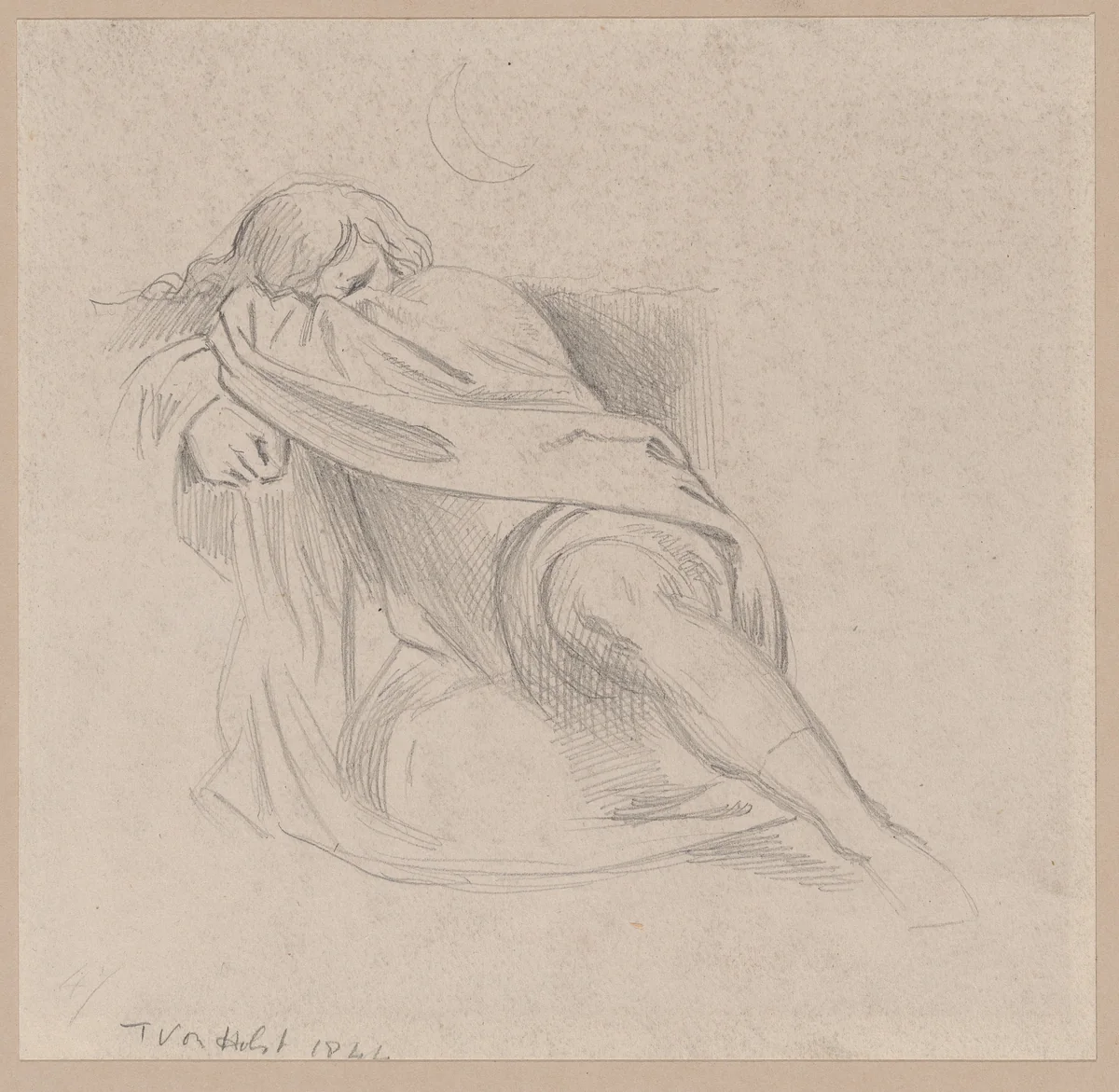 Sleeping man by Theodor Holst, drawing, 1844