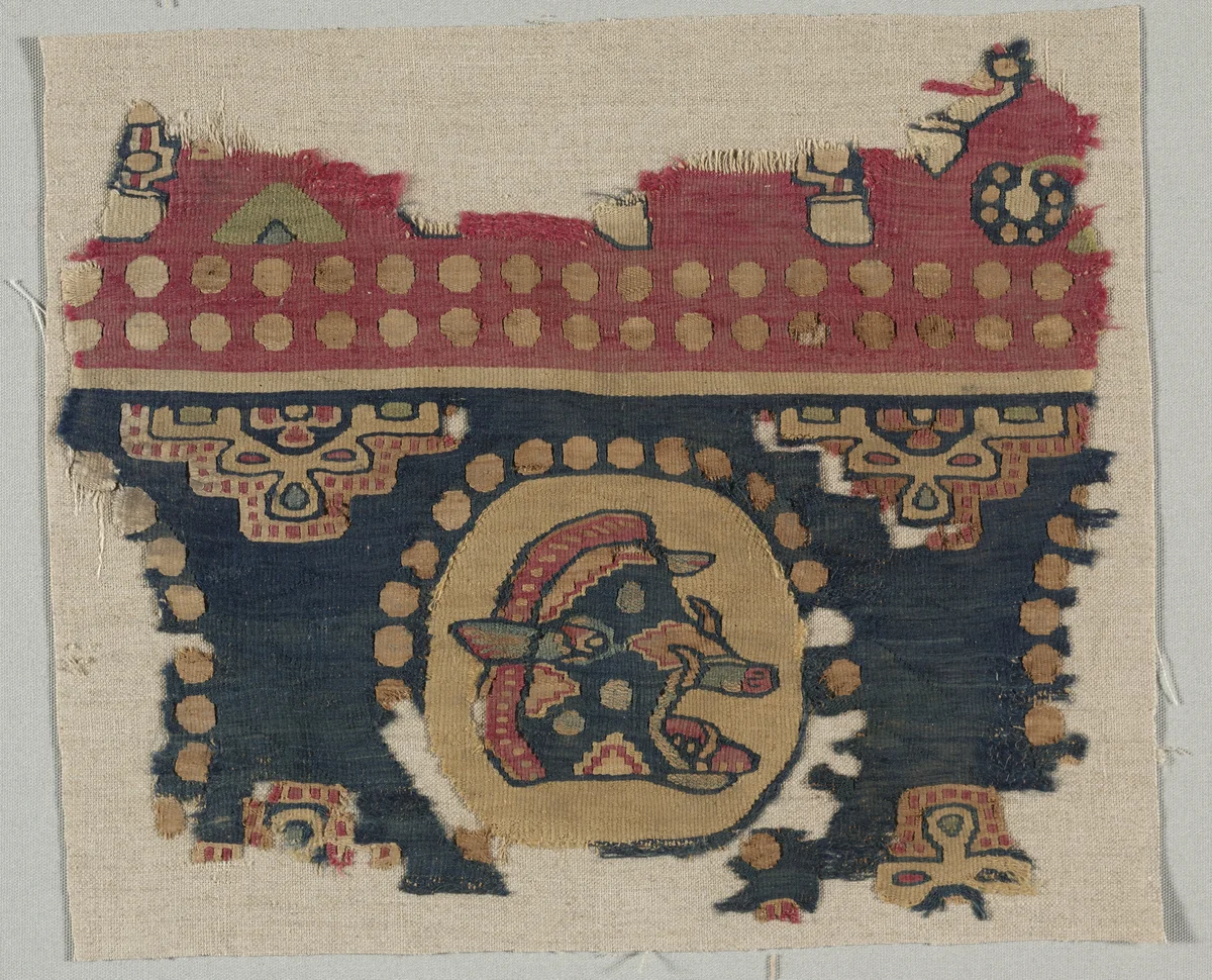 Hanging fragment with boar head by Unknown, textile, 600-725