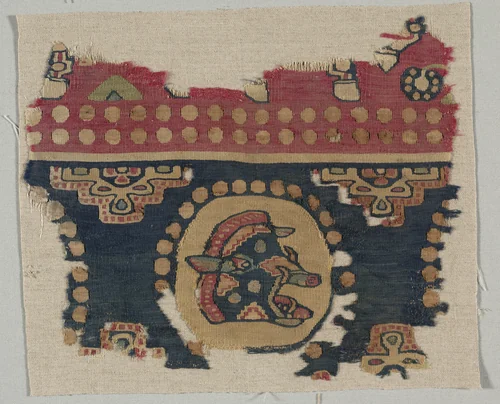 Hanging fragment with boar head by Unknown, textile, 600-725