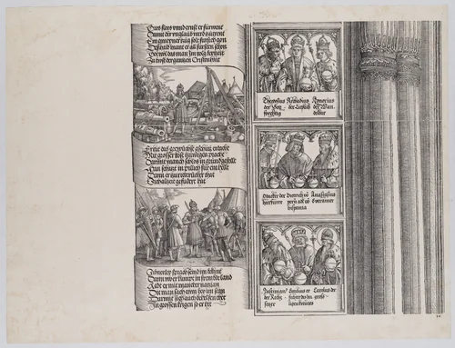 Maximilian as Commander-in-Chief; and Maximilian Conversing in Seven Languages; with Portraits of Emperors and Kings (Maximilian's Forerunners), from the Arch of Honor, proof, dated 1515, printed 1517-18 by Albrecht Altdorfer, print, 1515