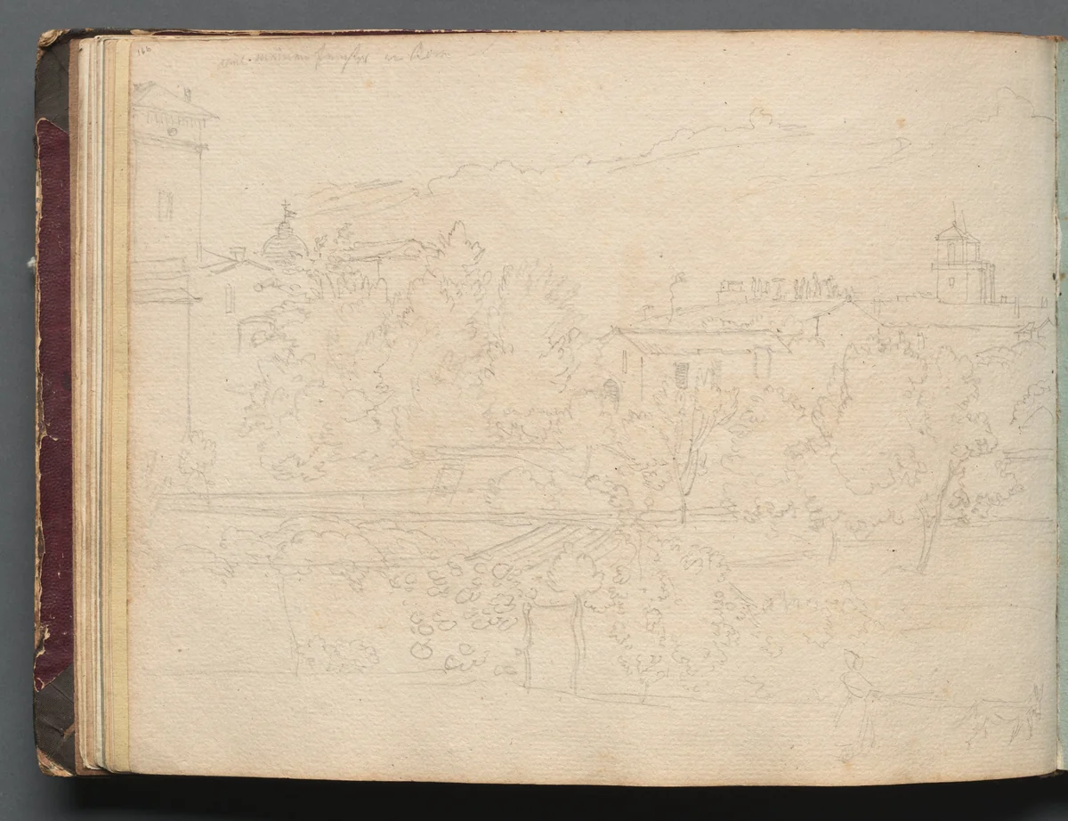Album with Views of Rome and Surroundings, Landscape Studies, page 16b: Roman View by Franz Nadorp, book, 1830-1870