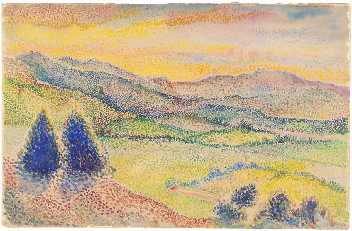 A Broad Valley at Sunset by Hippolyte Petitjean, drawing, 1892-1902