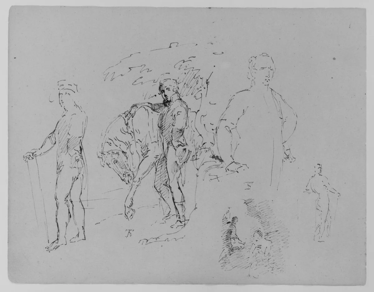Charles I, after Van Dyke Dismounted Equestrian Portrait; Colonel George Kitts Coussmaker, after Reynolds (from Sketchbook) by Thomas Sully, artwork, 1810-1820