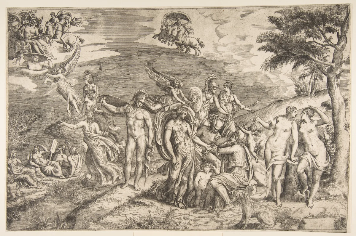 The Judgment of Paris by Giulio Bonasone, print, 1531-1590