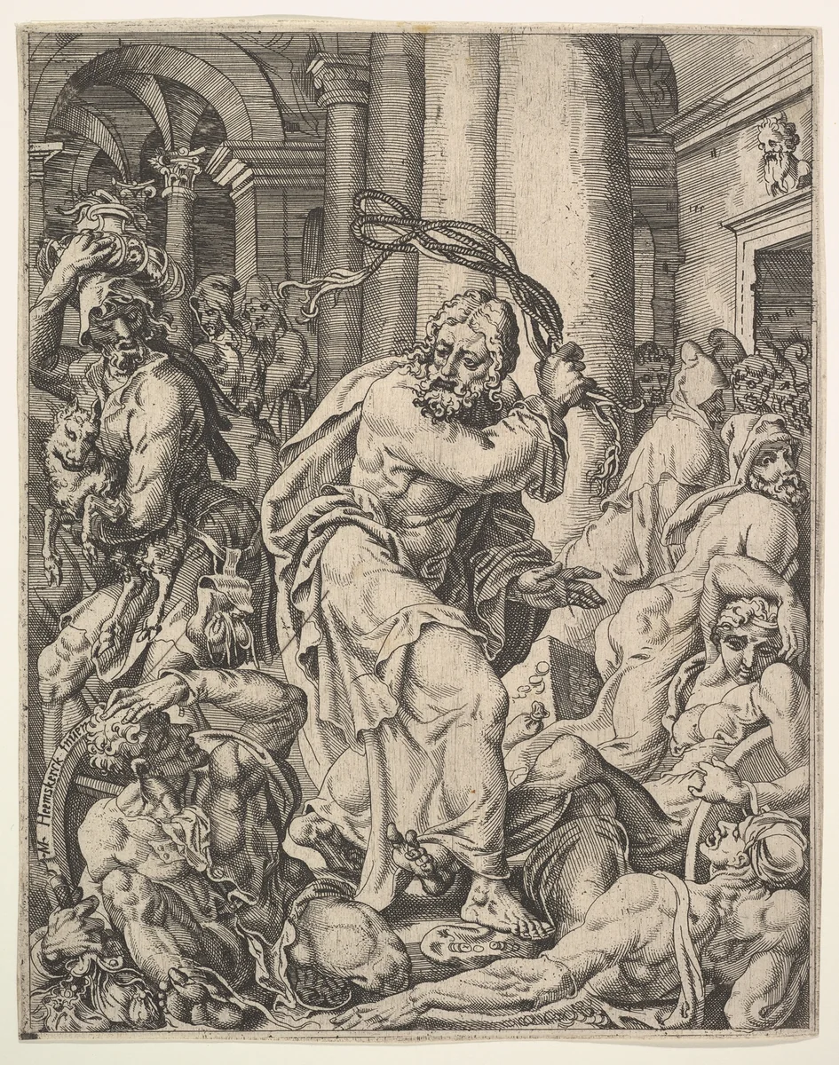 Christ Driving the Money Changers from the Temple, from "The Fall and Salvation of Mankind through the Life and Passion of Christ" by Maarten van Heemskerck, print, 1548