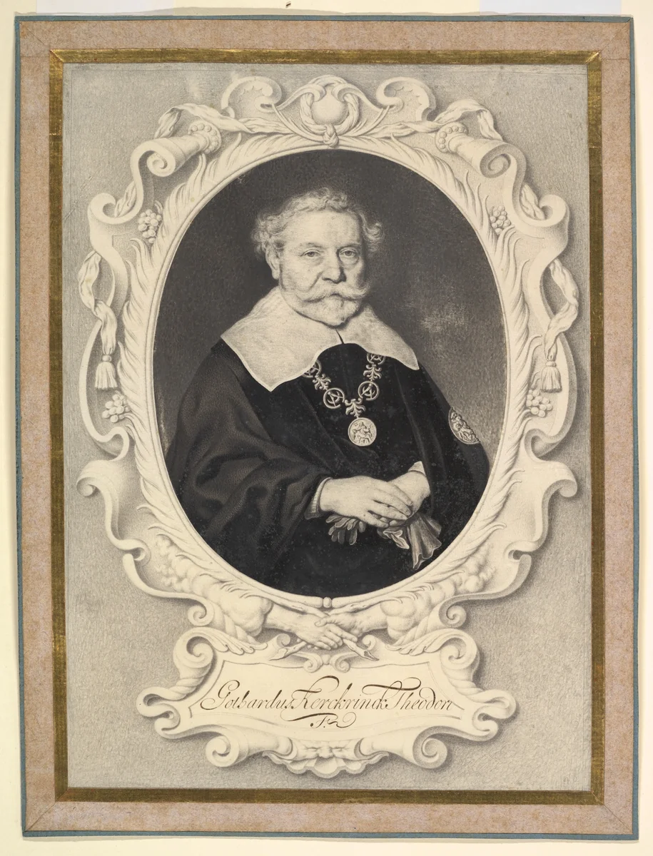 Portrait of Godert Dircksz. Kerckrinck by Jan Thopas, drawing, 1645-1695