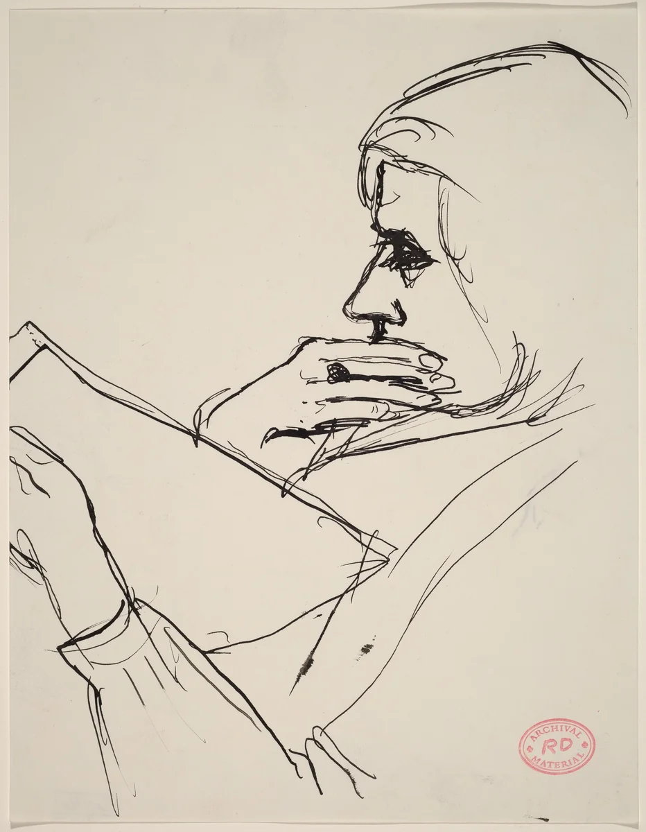 Untitled [woman holding her chin and reading] by Richard Diebenkorn, drawing, 1955-1967