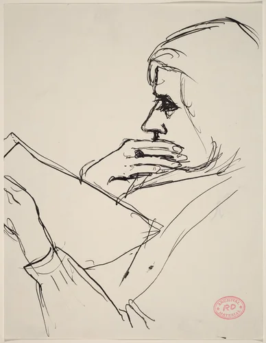Untitled [woman holding her chin and reading] by Richard Diebenkorn, drawing, 1955-1967