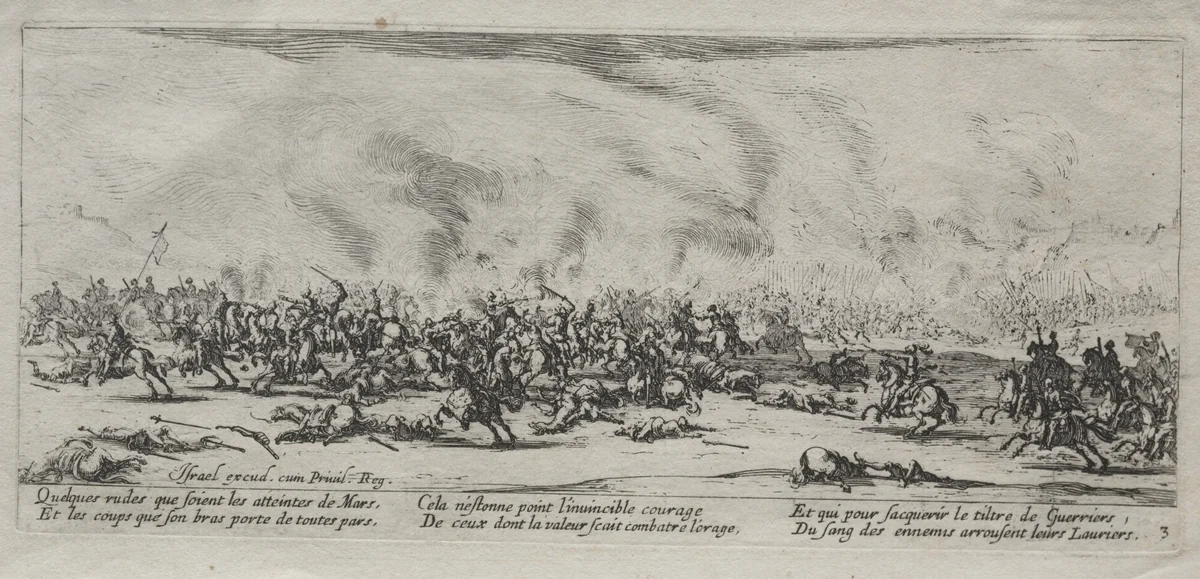 The Large Miseries of War: The Battle by Jacques Callot, print, 1633