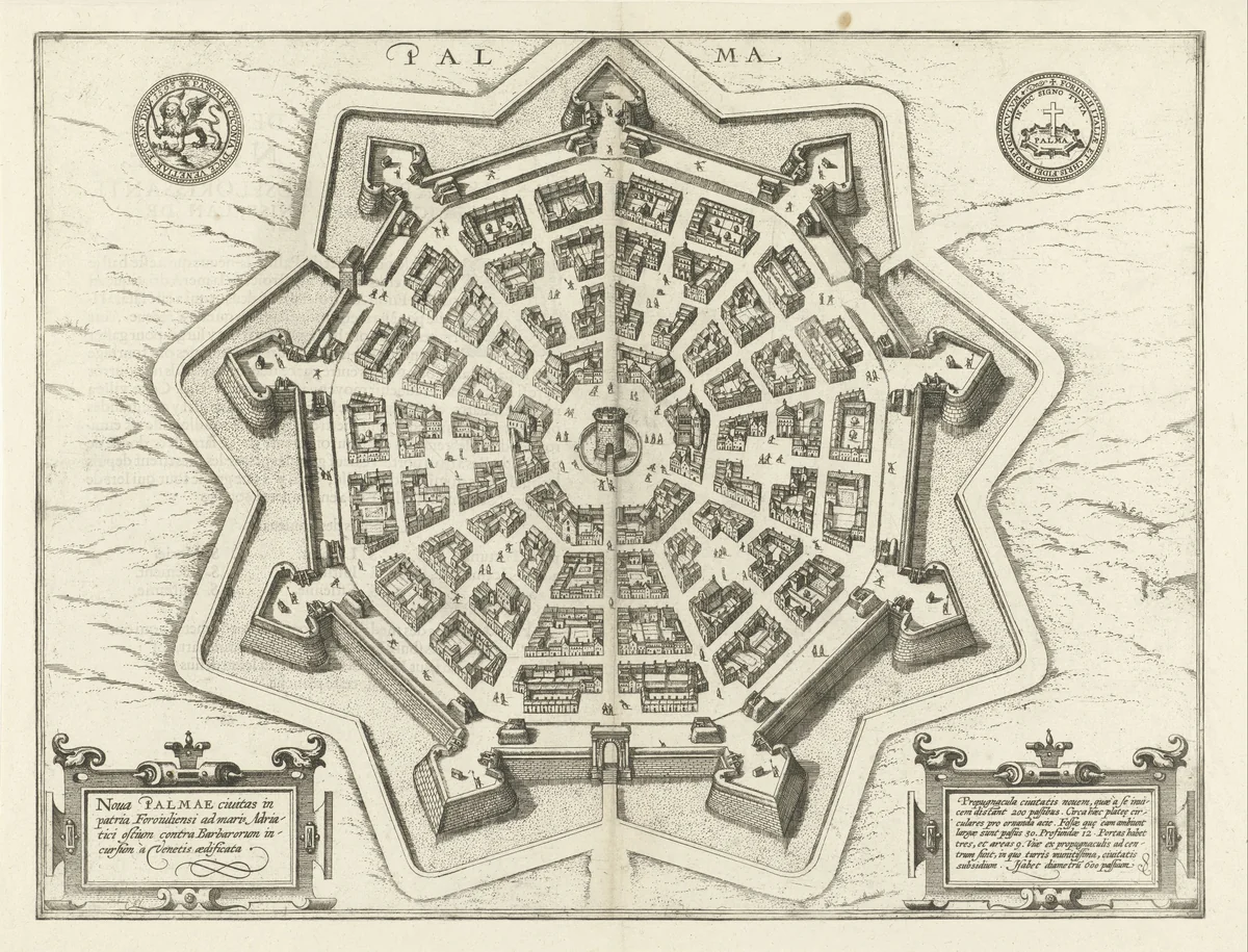 Plattegrond van Palmanova by Frans Hogenberg, print, 1598