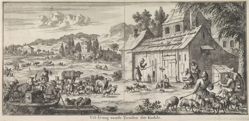 Herders staan een tiende deel van hun kudde af by Jan Luyken, print, 1683