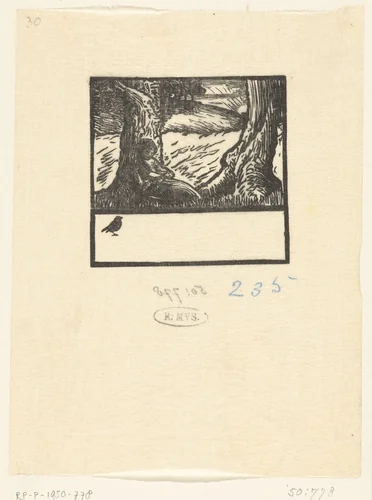 Landschap met lezende vrouw by Esther Pissarro, print, 1905-1906