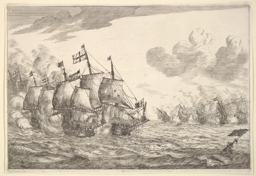 Naval Battle by Reinier Nooms, print, 1635-1670
