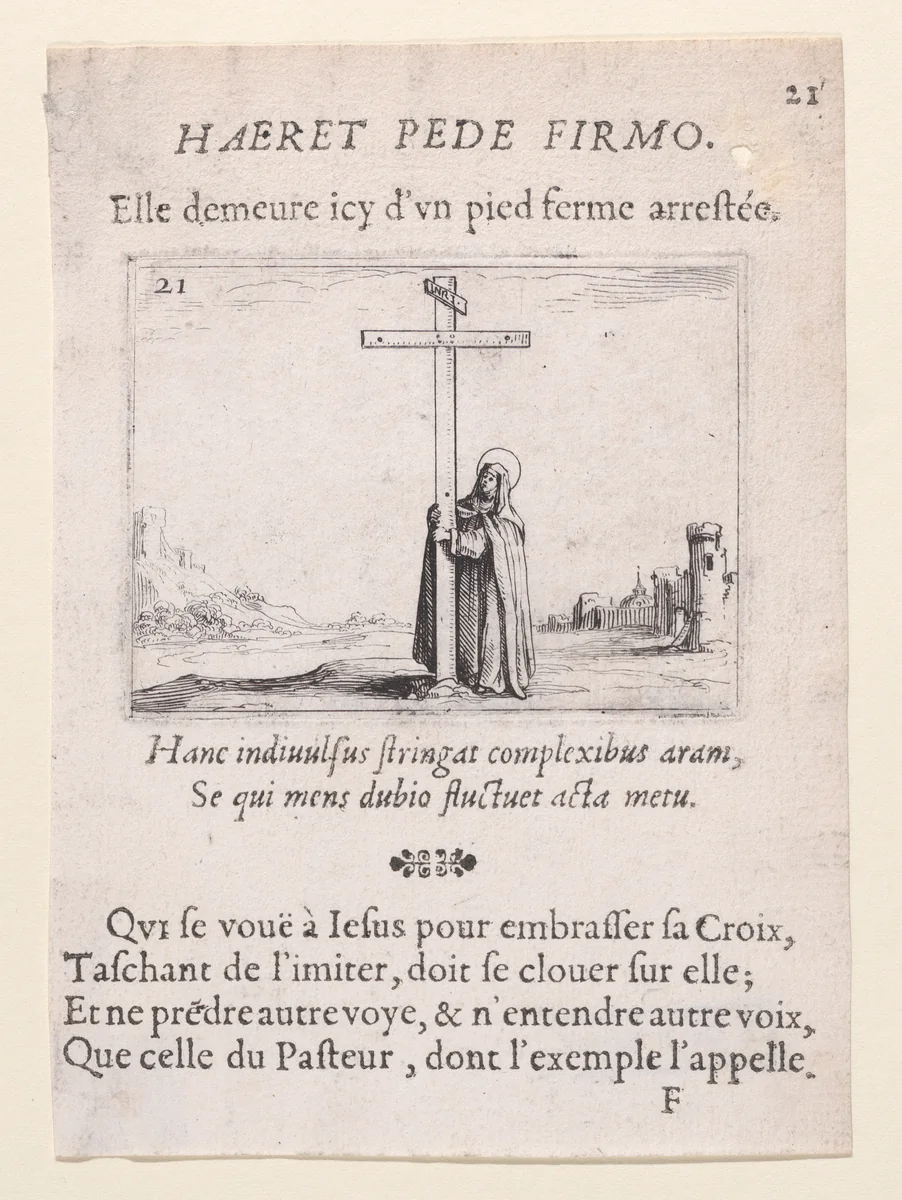La Religieuse Tenant La Sainte Croix (The Nun Holds the Cross), plate 21 from "Lux Claustri ou La Lumière du Cloitre" (The Light of the Cloisters) by Jacques Callot, print, 1621-1635
