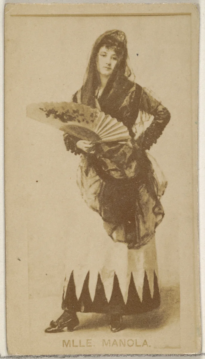 Mlle. Manola, from the Actors and Actresses series (N45, Type 8) for Virginia Brights Cigarettes by Allen & Ginter, photograph, 1885-1891