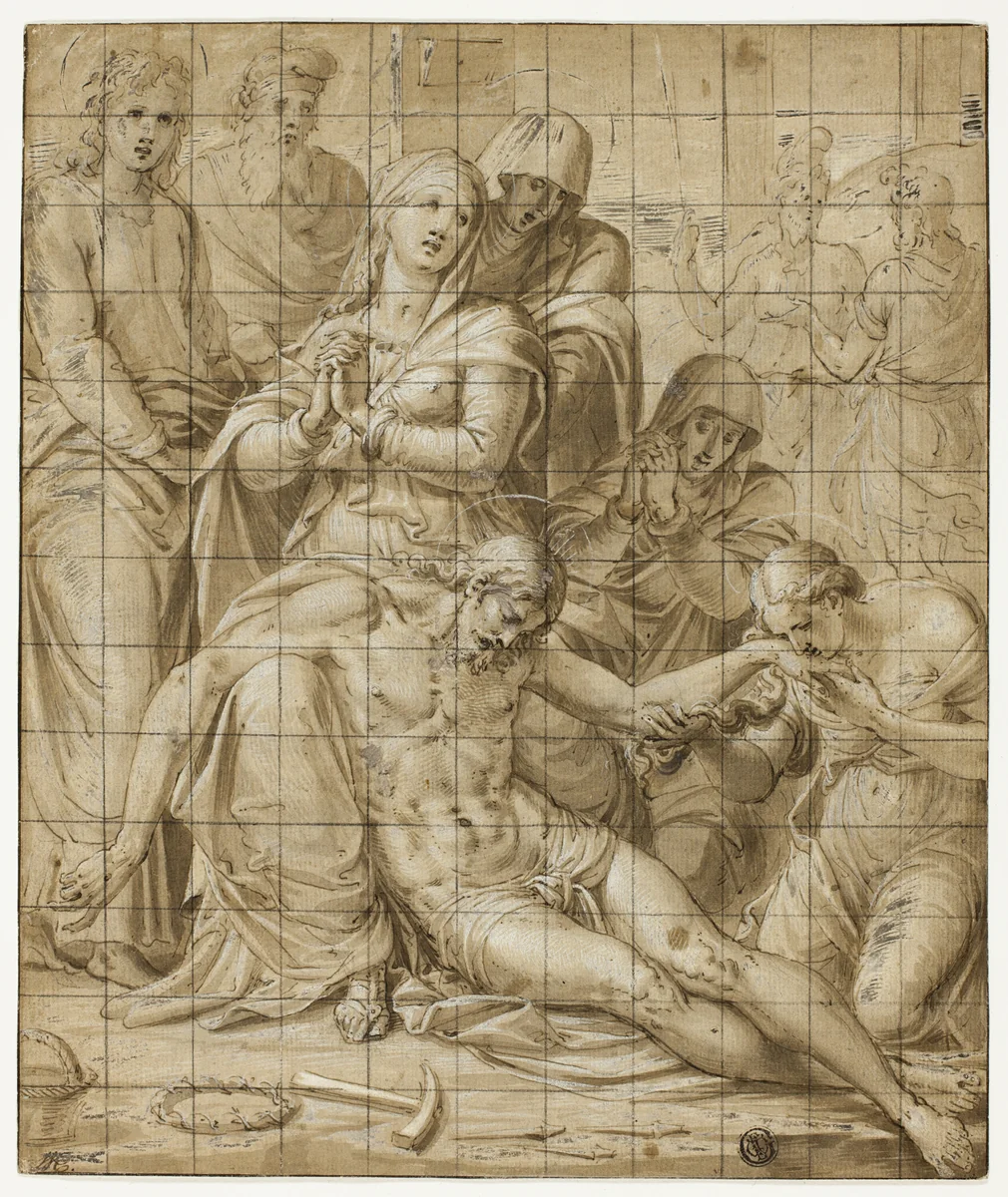 The Lamentation by Luca Penni, drawing, 1540-1546
