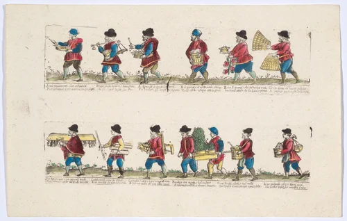 Plate 3 depicting the trades of Rome, here including vendors of flowers, chairs, basil etc, from the 'Descrición de las artes que se llaman para los calles de la ciudad de Roma' by Remondini, print, 1765-1805