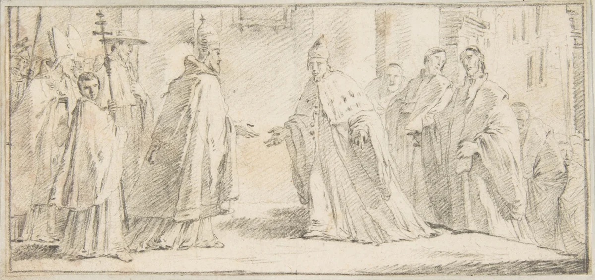 Illustration for a Book: Meeting Between a Pope and Doge by Giovanni Battista Tiepolo, drawing, 1696-1770