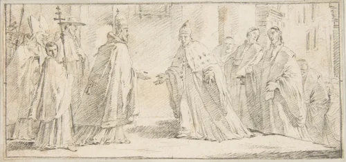 Illustration for a Book: Meeting Between a Pope and Doge by Giovanni Battista Tiepolo, drawing, 1696-1770