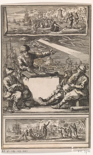 Vertrek en de terugkomst van een zeeman by Jan Luyken, print, 1709