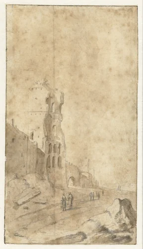Porta San Paolo te Rome by Bartholomeus Breenbergh, drawing, 1624-1629