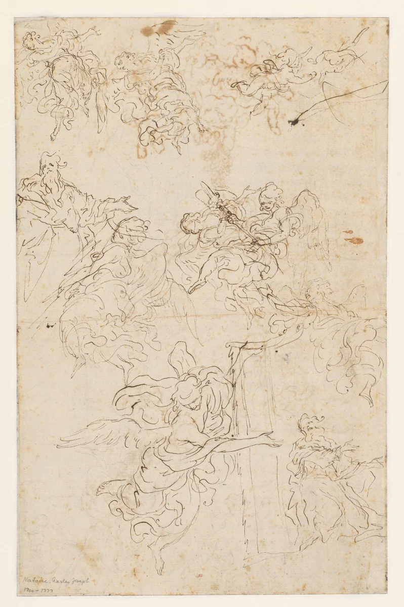 Studies van een heilige en van engelen by Charles Joseph Natoire, drawing, 1710-1777