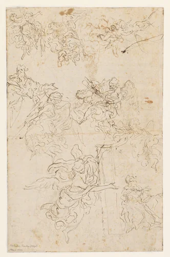 Studies van een heilige en van engelen by Charles Joseph Natoire, drawing, 1710-1777