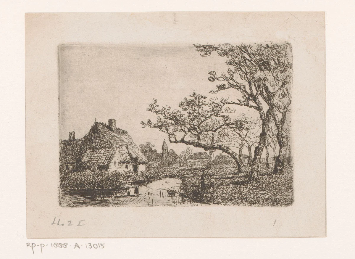 Gezicht op een dorp in Oost-Vlaanderen by Jean Pierre François Lamorinière, print, 1838-1888