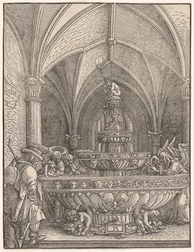 Holy Family at a Fountain by Albrecht Altdorfer, print, 1500-1538