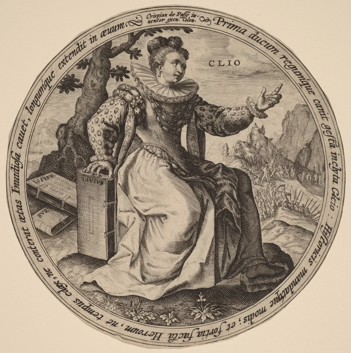 Clio by Crispijn van de Passe I, print, 1565-1637