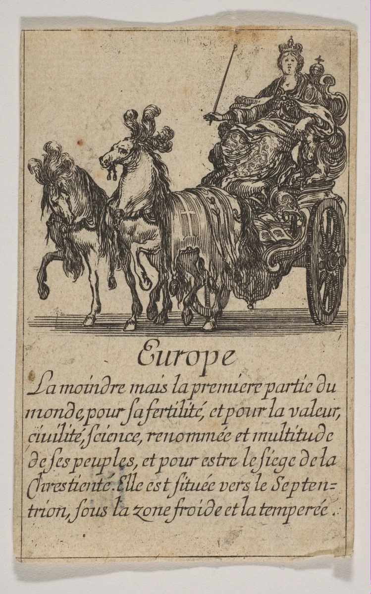 Allegory of Europe, from "Jeu de la Géographie" by Stefano della Bella, print, 1644