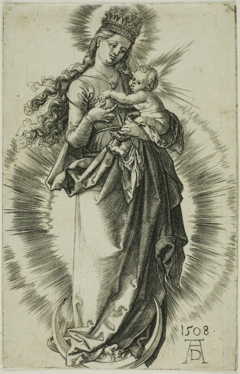 The Virgin on the Crescent with a Crown of Stars by Albrecht Dürer, print, 1508
