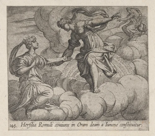 Plate 145: Hersilia Taken to the Heavens (Hersilia Romuli coniunx in Oram deam a Iunone constituitur), from Ovid's 'Metamorphoses' by Antonio Tempesta, print, 1606