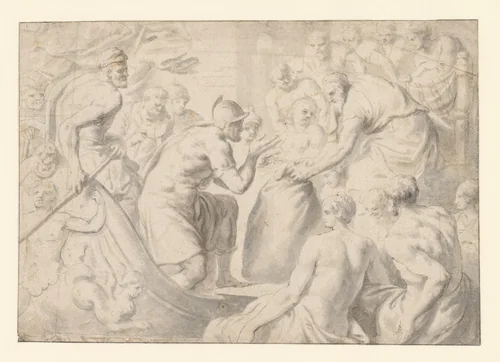 De metgezellen van Odysseus maken de zak open waarin Aeolus de winden besloten had by Theodoor van Thulden, drawing, 1631-1633