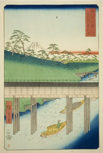 Ochanomizu in the Eastern Capital (Toto Ochanomizu), from the series "Thirty-six Views of Mount Fuji (Fuji sanjurokkei)" by Utagawa Hiroshige (歌川広重), print, 1858
