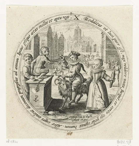 De mens op tienjarige leeftijd by Unknown, print, 1574-1637